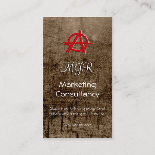 Monogram, Red Marketing Anarchy Sign, leather-look Business Card (Front)