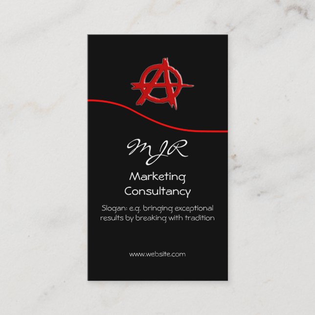 Monogram, Red Marketing Anarchy Sign, red swoosh Business Card (Front)
