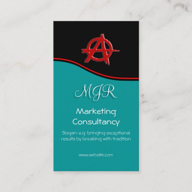 Monogram, Red Marketing Anarchy Sign, red swoosh Business Card (Front)