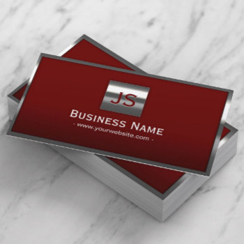 Monogram Red Modern Metal Frame Professional Business Card by cardfactory at Zazzle
