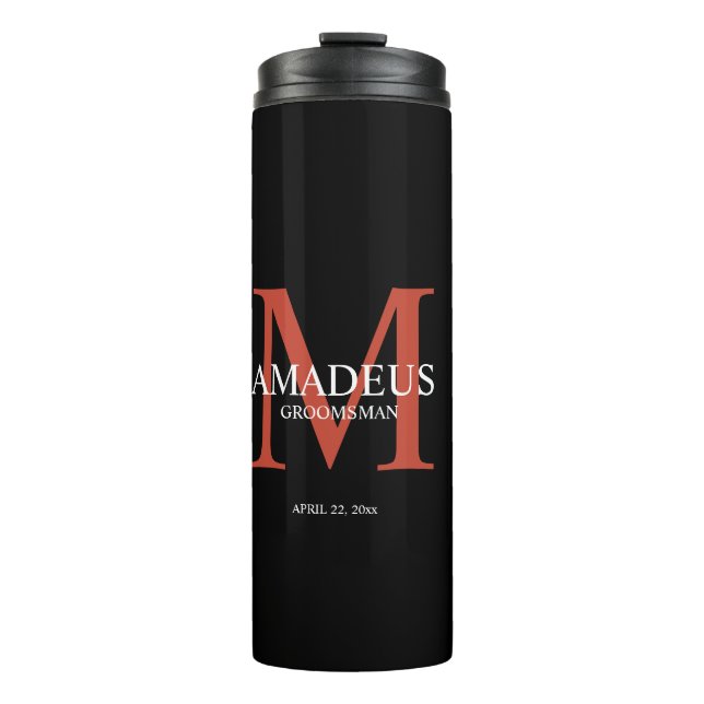 Monogram Red-Orange Named thermal tumbler (Front)