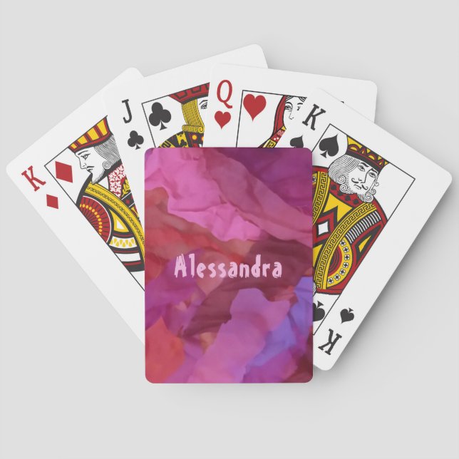 Monogram red pink abstract stripes pattern girly  poker cards (Back)