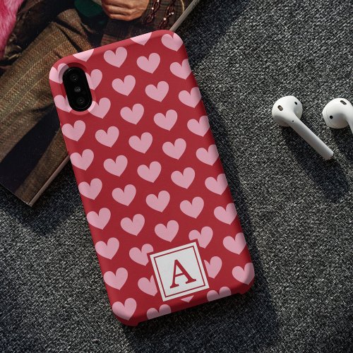 Monogram Red Pink Hearts Pattern Valentine iPhone X Case