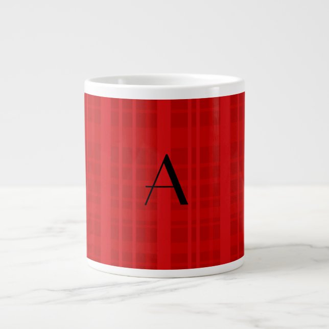 Monogram red plaid large coffee mug (Front)