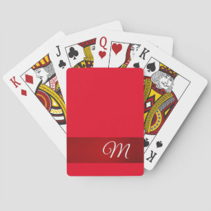 Monogram Red Plain Elegant Minimalist Calligraphy Poker Cards