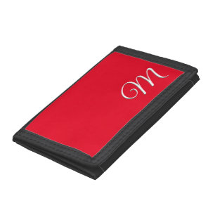 Monogram Red Plain Elegant Minimalist Calligraphy Trifold Wallet