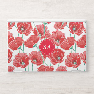Monogram Red Poppies Floral HP Laptop Skin