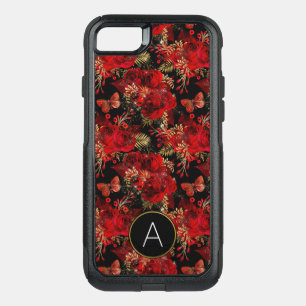 Monogram Red Roses and Butterfly Pattern OtterBox Commuter iPhone SE/8/7 Case