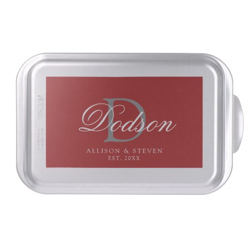 Monogram Red Script Family Name Date Established Cake Pan