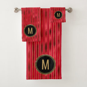 Monogram Red Shimmer Holiday Bath Towel Set