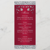 Monogram Red, Silver Foil-LOOK Floral Menu Card (Back)