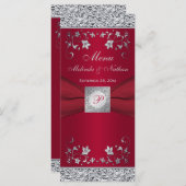 Monogram Red, Silver Foil-LOOK Floral Menu Card (Front/Back)