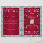 Monogram Red, Silver Foil-LOOK Wedding Program<br><div class="desc">****PLEASE NOTE that the foil is SIMULATED foil (PRINTED) and the ribbon and medallion are PRINTED images, and are not real.This 8.5"x11" monogrammed red and FAUX silver foil floral wedding program is designed to be folded down the center. ****PLEASE NOTE that the higher grade paper is a card stock and...</div>