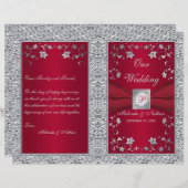 Monogram Red, Silver Foil-LOOK Wedding Program (Front/Back)