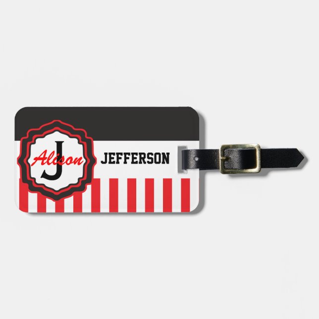 Monogram - Red Stripes Luggage Tag (Front Horizontal)