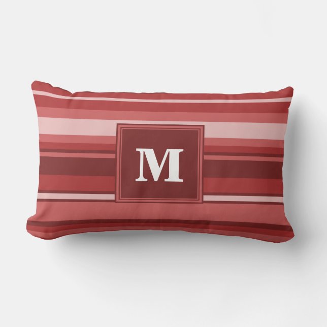 Monogram red stripes lumbar pillow (Front)