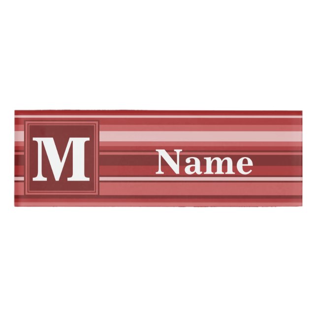 Monogram red stripes name tag (Front)