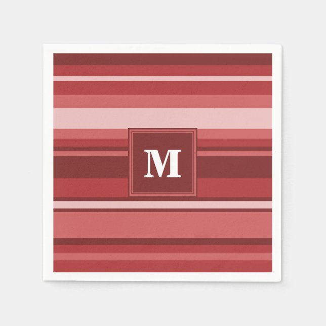 Monogram red stripes paper napkins (Front)