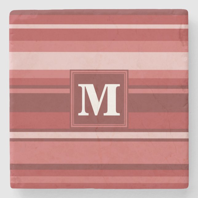 Monogram red stripes stone coaster (Front)