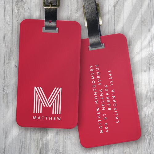 Monogram Red Stylish Modern Minimalist Luggage Tag