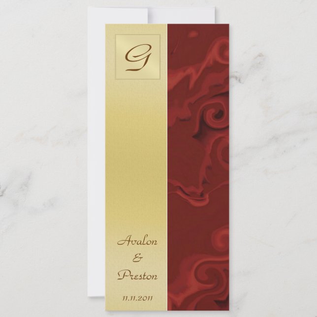 Monogram Red Swirls Wedding Program Invitation (Front)