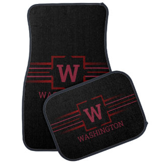 Monogram Red Text on Black Car Floor Mat