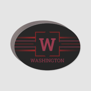 Monogram Red Text on Black Car Magnet