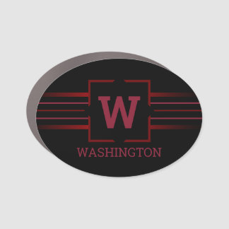 Monogram Red Text on Black Car Magnet