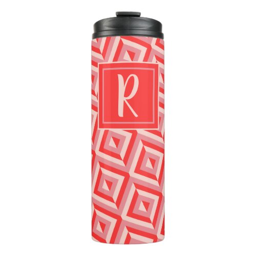 Monogram Red Three_Tone Diamond Pattern Thermal Tumbler