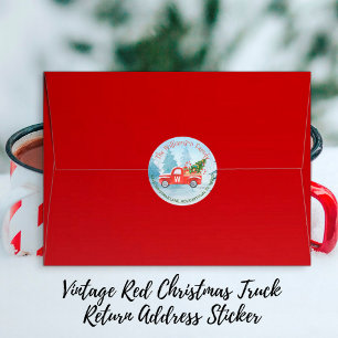 Monogram Red Truck Return Address Christmas Classic Round Sticker