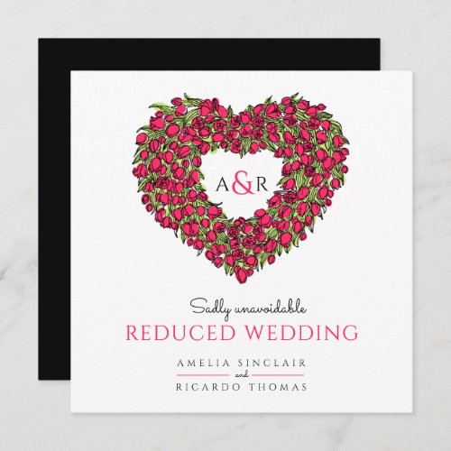 Monogram red tulips heart reduced wedding announcement