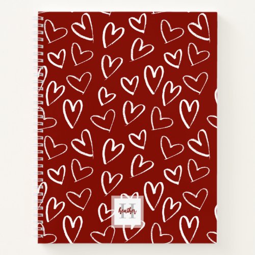 Monogram Red Valentine Heart Pattern Sketchbook Notebook