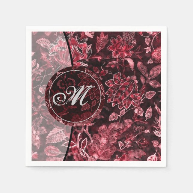 Monogram Red Vintage Floral Napkins 2 (Front)