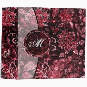 Monogram Red Vintage Floral Shimmer Binder