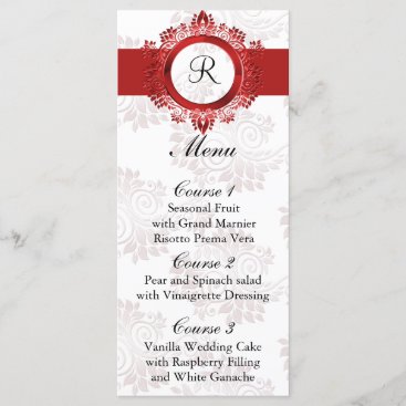 monogram red wedding menu