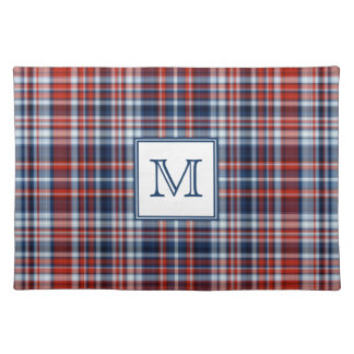 Monogram Red White and Blue Plaid Placemat
