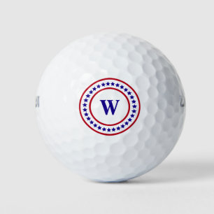 Monogram Red White and Blue Stars Patriotic Golf Balls