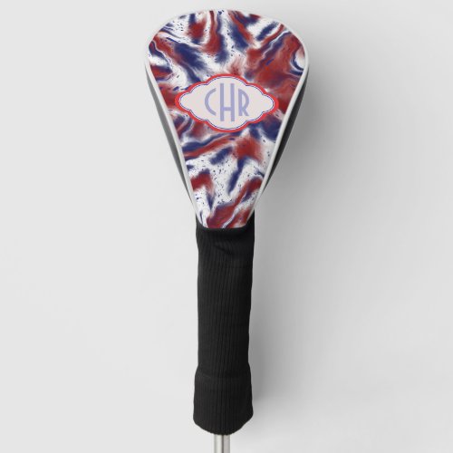 Monogram Red White and Blue Tie_Dye  Watercolor Golf Head Cover