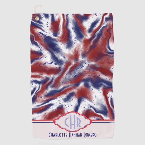Monogram Red White and Blue Tie_Dye  Watercolor Golf Towel