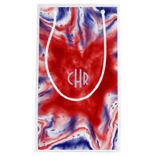 Monogram Red, White and Blue Tie-Dye Watercolor Small Gift Bag