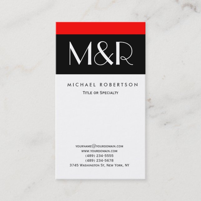 Monogram Red White Black Consultant Business Card (Front)