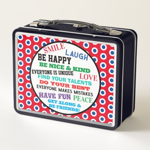 Monogram Red White Blue Dots Motivational Metal Lunch Box