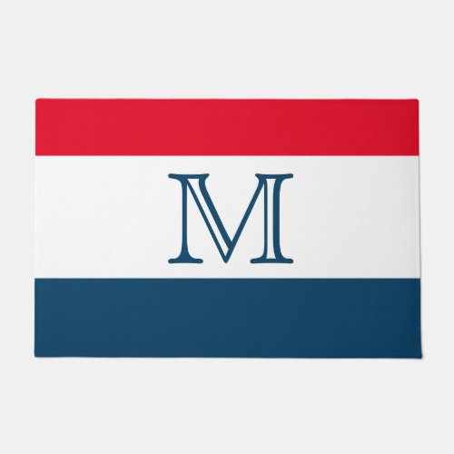 MONOGRAM Red White Blue stripe Solid Color Doormat