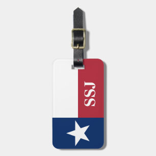 Monogram Red White Blue Texas Flag Luggage Tag