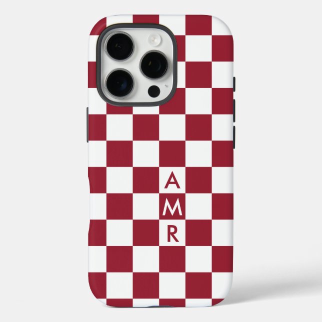 Monogram Red White Checkered Pattern Case-Mate iPhone Case (Back)