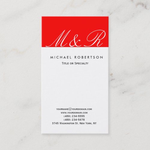 Monogram Red White Clean Consultant Business Card