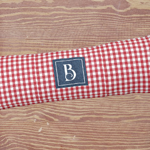 Monogram, Red & White Gingham Check Blue Denim Body Pillow