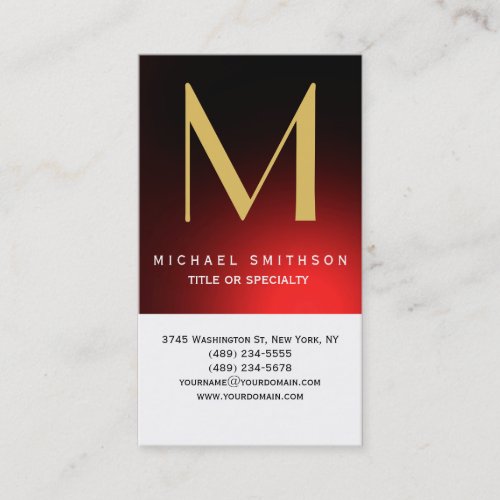 Monogram Red White Modern Simple Business Card