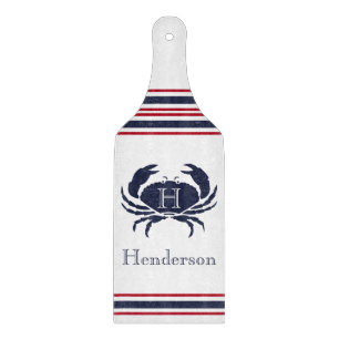 Monogram Red White Navy Blue Crab Nautical Cutting Board