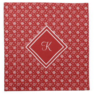 Monogram Red White Snowflake Winter Holiday Cloth Napkin